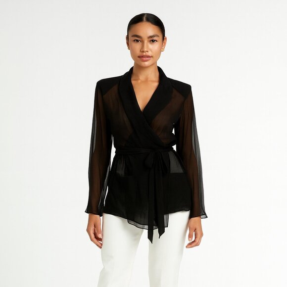 Chanel black silk sheer wrap top size 38 - Picture 1 of 8